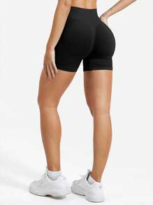 Women's Seamless Butt Lifting Sports Shorts, Suitable For Gym Workout, Cycling, Running, Black Tight Pants, Summer - Black - View 5