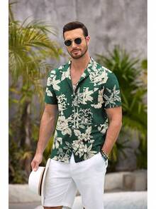 Mens Hawaiian Shirt Short Sleeve Floral Button Down Shirts Tropical Summer Beach Shirts Camp Collar Shirthalloween - Green Palm Tree - View 7