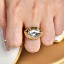 1 Stück minimal vielseitiger Mode Strass Edelstahl 18K-plattierter augenförmiger Zirkonia Siegelring