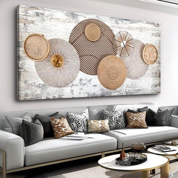 1pc [Wood Weave Texture Print Art] Large Circular Wood Weave Texture Print Canvas Art Wall Decoration - Living Room Bedroom Office Room Decor No Frame 50x100cm/19.68x39.37inch