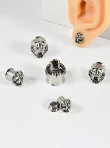 1 par de aretes tipo túnel y tapón con diseño de perro esqueleto de acero inoxidable con gran diente en estilo punk