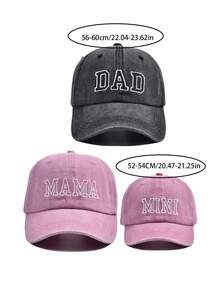 3 件套爸爸、妈妈和宝宝配套刺绣字母“DAD MAMA MINI”棒球帽，适合家庭、母亲节、父亲节、儿童节的礼物 - 黑粉三件套 - 查看 2