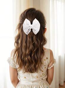 2 pezzi Fiocchi bianchi per capelli per bambine, fermagli per capelli in pizzo premium per neonati, fermagli per capelli eleganti in rete per neonati, accessori per bambini.