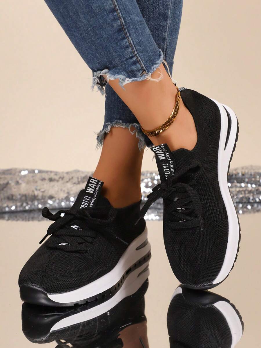 Women's Outdoor Lace-Up Sneakers, Spring/Autumn New Comfortable Breathable Low-Top Sports Shoes, Black Running Shoes