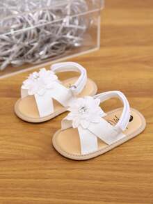 Yibubu White Infant Girls Shoes Flower Hook And Loop Sandals Lightweight Non-Slip Comfy Infant Shoes First Walking Newborn Infant Summer - White - View 7