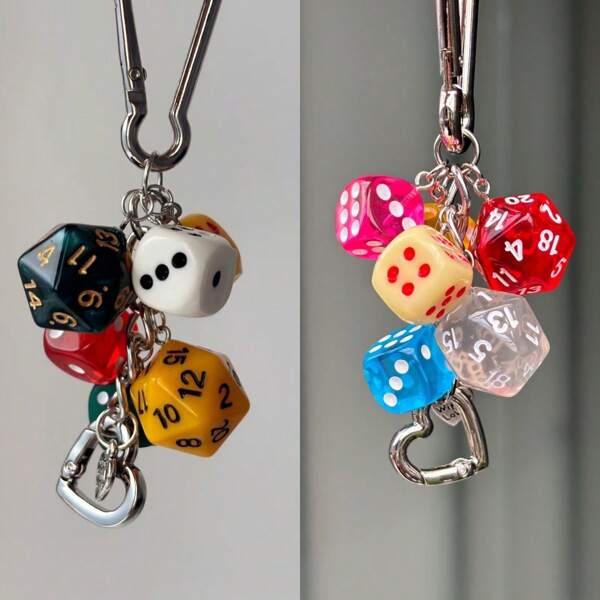 1pc Men Creative Lucky Dice Keychain, 8-Ball, Star, Heart DIY Accessories, Vintage Cool Bag/Car Key Chain Pendant