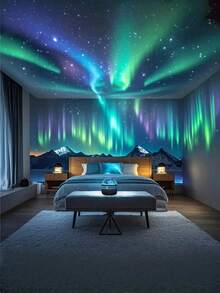 1pc LED Creative Northern Lights Projector Lamp, Colorful Dynamic Lighting Effects, Galaxy Atmosphere Light, USB Powered, Couples Gift, Home Party, Stage Decoration, Suitable For Bedroom, Living Room, Game Room, Party, Birthday, Ceiling - 黑色 - 查看 4