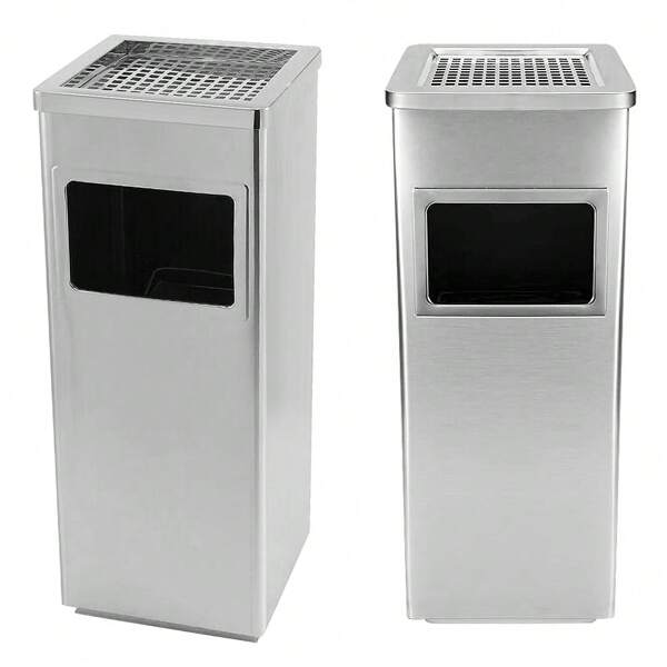 Cubo de basura de 48L con cenicero de hotel, cenicero extraíble fabricado en acero inoxidable, para uso privado y comercial, uso interior y exterior, ideal para usar en casa, en el jardín, en la oficina, en pubs y restaurantes al aire libre o para zonas de fumadores.