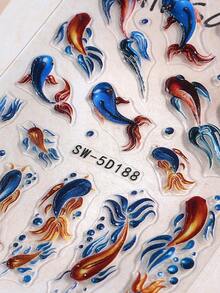 2 张 5D 浮雕海洋主题指甲贴纸海星铃铛水母设计指甲贴花夏季春季指甲用品适合女士和女孩