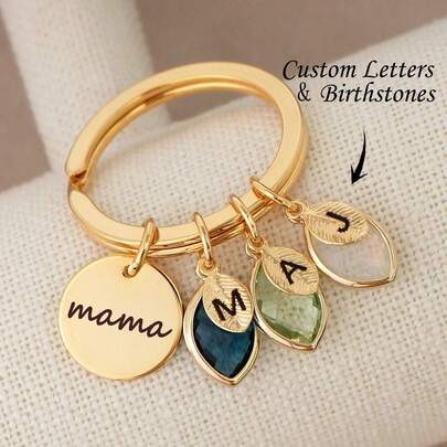 Custom Letters Keychain, Personalized Mothers Gift, Birthstone Keychain For Mama, Mom's Birthday Gift, Keychain For Mom, Mothers Day Gift, Leaf Initial