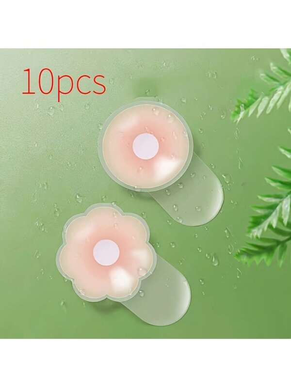 10-Pack Silicone Nipple Covers 6.5 Cm, Invisible Breast Lift Tape, Anti-Slip Pasties, Solid Color Bra Accessories, 100% Silicone, Hand Washable