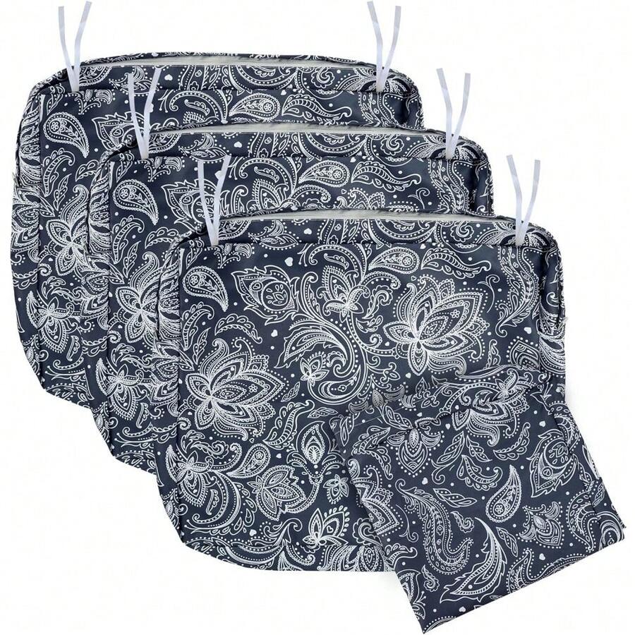 Local Delivery- Outdoor Cushion Slipcovers Waterproof 4 Pack Patio Chair Seat Cushion Covers With Zipper And Tie, 22 X 20 X 4 Inch, Replacement Cover Only - Slate Grey Paisley - View 1