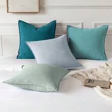 Local Delivery- Decorative Linen Pillow Covers 18x18 Inch Natural Beige ​Boho Farmhouse​ ​Neutral Couch Throw Pillows For Bed Pack Of 2 Accent Outdoor Pillowcase Modern Sofa Cushion Livingroom Home Decor - 水鴨藍 - 查看 4