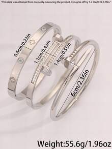 Camhanno 3 件套休闲多色不锈钢手链套装，采用独特的钉子双头锤设计，饰有四叶花元素，非常适合日常佩戴，可作为男女礼物，时尚珠宝 - 彩色 - 查看 8