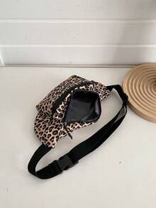 时尚尼龙豹纹腰包，休闲韩版户外运动简约腰包，女士手机零钱包胸包 - 棕色 - 查看 4