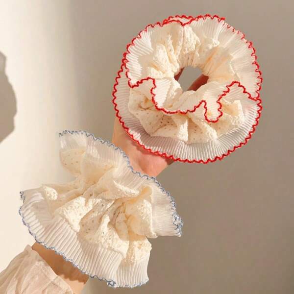 1pc/3pcs/5pcs French Lace Double-Layer Large Hair Scrunchies, Oversized Elegant Bun Holder Hair Accessories For Women