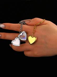 Customized Family Photo Stainless Steel Keychain, Personalized Heart-Shaped Keyring For Bag, Car, Wallet, Birthday Party Memorable Gifts For Family And Friends