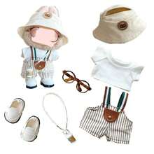 (Doll Clothes Only) For LABUBU 1st, 2nd, 3rd Generation 15cm/17cm Pendant LABOBOs Clothes, Labobo Doll Striped Overalls Fashionable Changeable Outfit, Glasses, Versatile Set - Multicolor - View 2