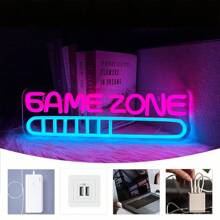 Insegna al neon da gioco, Game On/Game Zone/Game Time, luci al neon a LED da usare per la decorazione della stanza di ragazzi adolescenti, decorazione da parete rosa in stile cyberpunk per giochi di tiro, da usare in camera da letto, sala da gioco, feste di compleanno, zona di gioco, decorazioni per feste di giocatori, alimentato tramite USB riutilizzabile, con accessori inclusi e facile da installare.