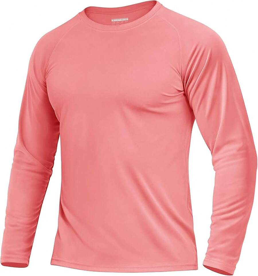 Boladeci Men's UPF 50 Sun Protection UV SPF Shirts Long Sleeve Lightweight Quick Dry Swim T-Shirts Rash Guard - Watermelon Red - View 1
