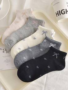 5/10 Pairs Women's Random Assorted Bow Pattern Low-Cut Socks, Fashionable & Versatile, Simple & Comfortable, Soft & Breathable, Suitable For Daily Use - Multicolor - View 6