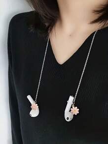 Titanium Steel Anti-Lost Earphone Necklace & Keychain Floral Decor - Suitable For AirPods Pro, Fashionable Unisex Durable Daily Accessory