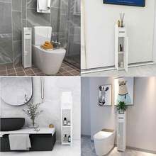 Lucn Modern White Toilet Side Cabinet, Bathroom Storage Cabinet, Slim Cabinet With Toilet Paper Holder And Cell Phone Holder, PVC, Freestanding Bathroom Storage Cabinet For Home And Kitchen; Bathroom Floor Cabinet, Home Storage Cabinet With Doors And Shelves, Freestanding Tall, Slim Side Cabinet, Furniture Piece, Waterproof Kitchen Shelf, Pantry Cabinet, Bookcase, 16 * 15 * 80 Cm - trắng - Xem 5