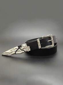 1件朋克金属西部剑士新款雕刻时尚腰带，复古皮革腰带，男女通用设计，适合秋季、万圣节、秋冬季配饰，适合青少年、青年、男士，休闲、户外、运动、度假、毕业礼物、生日、日常穿着 - 黑色 - 查看 7