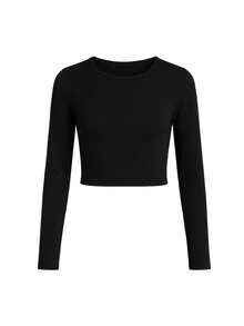 Set de 5 camisetas de manga larga de cuello redondo de ajuste delgado para mujer. Conjunto de 5 piezas Camiseta de manga larga ajustada de unicolor casual para mujer, primavera y otoño. Conjunto de 5 piezas Camiseta sencilla de manga larga de cuello en redondo negro liso para mujer, de uso casual diario en verano. Set de 5 camisetas tipo Henley casuales de mujer con cuello en redondo y mangas raglán ajustadas - Multicolor - Ver 5