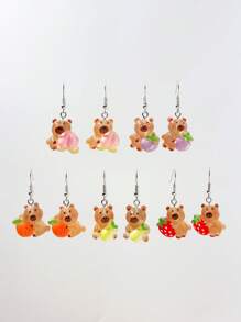 5 Pairs Glow-In-The-Dark Cute Capybara Shape Dangle Earring Set
