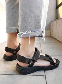 Men's Casual Fabric Sandals, Anti-Skid Hook & Loop Fastener Summer Beach Sandals For Outdoor Walking