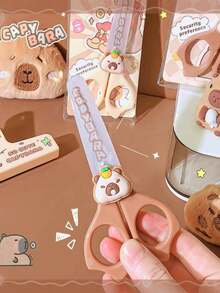 1把/2把可爱水豚塑料剪刀，颜色随机，文具套装，圆头小刀，不锈钢小剪刀，DIY装饰剪刀，剪切顺滑，色彩鲜艳有趣，实用奖励礼品文具，办公、居家、学校必备，适合办公室和学校使用，返校必备 - 多色 - 查看 7