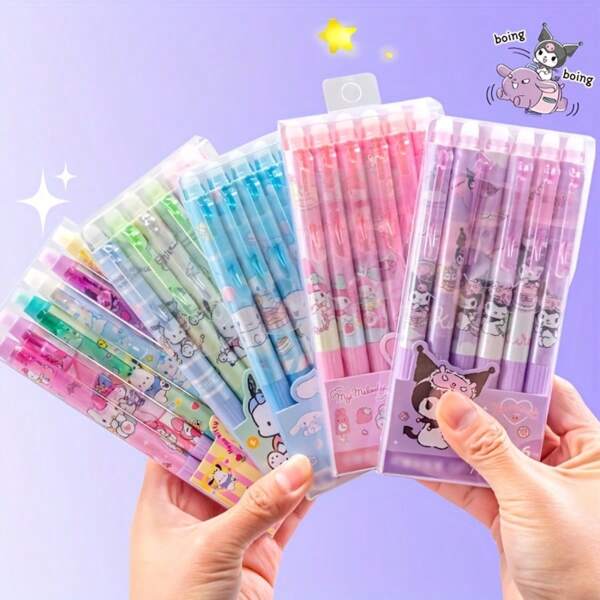Sanrio 1pc/3pcs Sanrio 6-Pack Refillable Erasable Roller Ball Pens, Creative Student Exam Pens, Comfortable & Quick Dry Writing