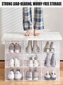 6/12pcs Thickened Transparent Shoe Boxes With Lid, Foldable Stackable Free Combination Shoes Rack, Plastic Sneaker Container, Space Saving Storage Organizer For Entryway, Bedroom, Home, Dorm, Transparent Shoe Storage Box - Multicolor - View 11