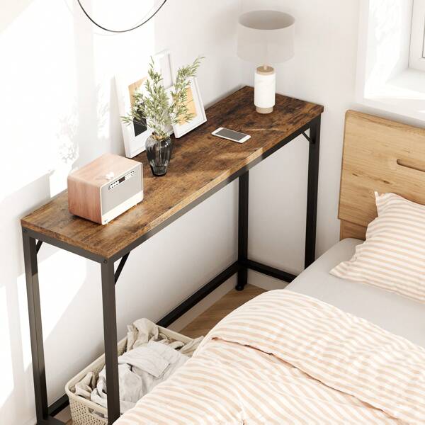 Mesa consola estrecha de 100x80x23CM, mesa auxiliar, superficie con patrón de mármol, mesa de sofá, mesa de recibidor, mesa de exhibición estrecha para sala de estar, pasillo, dormitorio, estructura de metal, patas ajustables,