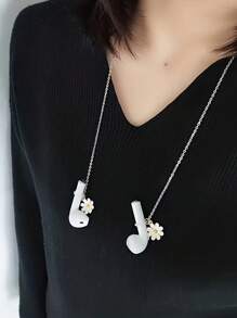 Titanium Steel Anti-Lost Earphone Necklace & Keychain Floral Decor - Suitable For AirPods Pro, Fashionable Unisex Durable Daily Accessory