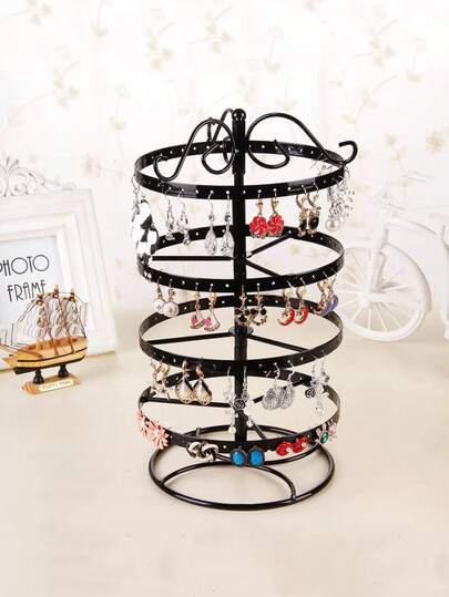 Hermoso soporte giratorio desmontable de metal para exhibir aretes, torre de almacenamiento y exhibición giratoria y conveniente, artículo de decoración para salón de belleza, estante de almacenamiento para mesa de maquillaje, artículo de decoración del hogar, regalo de Halloween, Navidad y Día de San Valentín