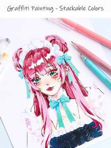 Languo 213 Pcs 1 Set High Capacity Color Neutral Pen Gel Pen Acrylic Paint Markers Pens, Student Painting Drawing 207 Colors Color Handbook Pen, Painting Graffiti Outline Can Be Stacked Color Fine Tip Neutral Pen 0.6mm, 24 Color System Set Candy Color Morandi Color Cute Stationery Pen