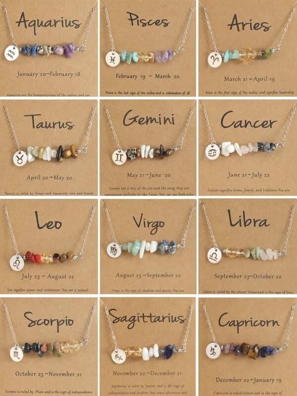 1PC,[Boho-Chic Necklace] 12 Zodiac Signs Cubidupi Boho-Chic Pendant Necklace With Natural Stone Beads | Versatile Casual Attire For Women - Halloween Gifts