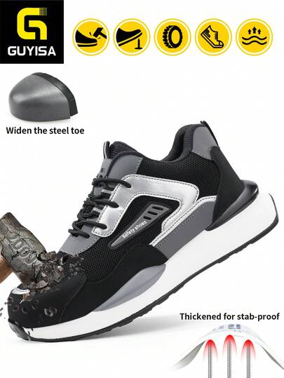 GUYISA Zapatos de con puntera de acero de moda profesional, protección de puntera, anti-perforación, de uso duradero y de baja altura, suela ligera y cómoda, transpirable, adecuado para deportes al aire trabajo en todas las estaciones