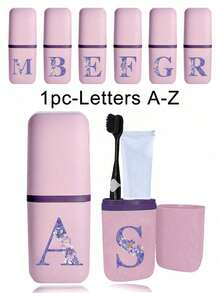 1 件玫瑰金字母 A-Z 便携式牙刷盒，让您的牙刷保持清洁，随时随地！旅行牙刷架，便携式牙刷杯盖，适合旅行、露营、商务旅行和学校，多用途牙刷杯，旅行洗漱杯，牙刷和洗漱用品收纳套件，极简洗漱用品收纳盒，旅行必需品，浴室配件，家居用品和收纳用品（白色） - 粉色 - 查看 1