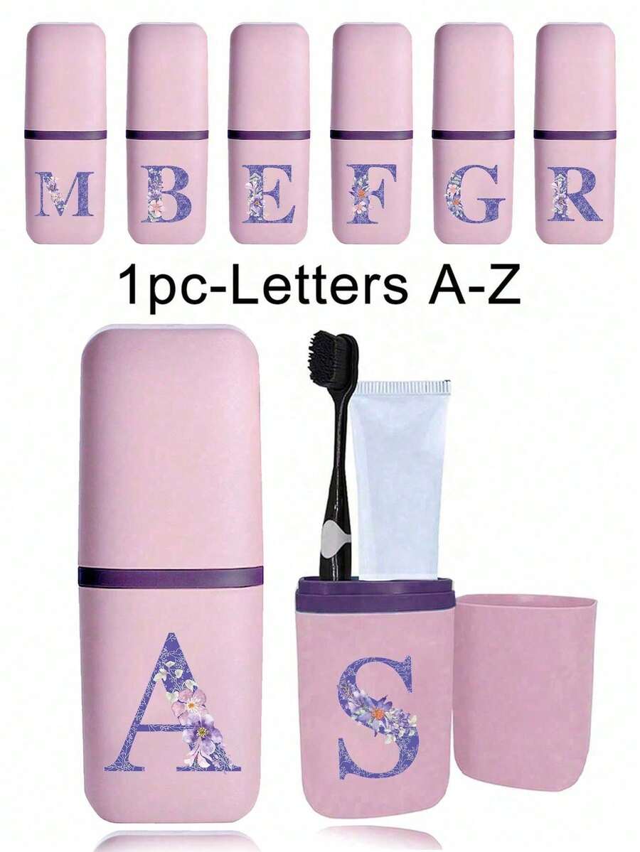 1 件玫瑰金字母 A-Z 便携式牙刷盒，让您的牙刷保持清洁，随时随地！旅行牙刷架，便携式牙刷杯盖，适合旅行、露营、商务旅行和学校，多用途牙刷杯，旅行洗漱杯，牙刷和洗漱用品收纳套件，极简洗漱用品收纳盒，旅行必需品，浴室配件，家居用品和收纳用品（白色） - 粉色 - 查看 1