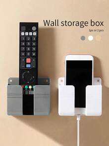 1件免打孔手机支架壁挂式创意多功能遥控器收纳盒壁挂式手机充电支架床头充电收纳架,家居用品 - 彩色 - 查看 4