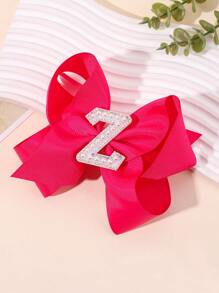 1 pieza Lazo con letra gigante brillante para niñas con perlas falsas y strass - Clip de cocodrilo elegante color rosa intenso - Accesorio de pelo dulce y lindo, regalo ideal para fiestas y festividades