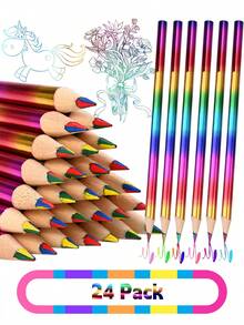 Juego de 24 piezas de lápices de colores arcoíris multicolor 4 en 1 - Lápices a granel para artistas y colorear para adultos - Adecuados para libros de colorear, proyectos artísticos, manualidades, útiles escolares y de oficina - Multicolor - Ver 2