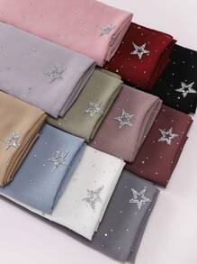 1pc New Chiffon Starry Sky Hot Diamond Five-Pointed Star Long Yarn Scarf, Women's Muslim Multi-Functional Headscarf, Daily Outdoor Accessory Shawl Scarf, Ideal For Wrapping Hair To Dress Up Your Style And Holiday Gifts