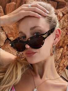 1pc Oval Shaped Large Frame Women's Fashionable Glasses, Simple And Versatile - Multicolor - View 2