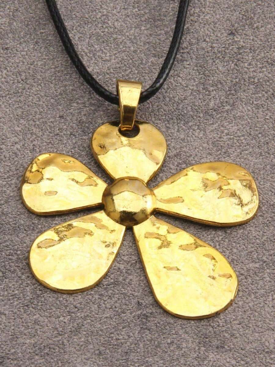 1 件简约银色不对称向日葵形合金吊坠项链。这款时尚日常项链配有可调节项链绳。适合女孩、女士和女友，情人节、妈妈、母亲节、礼物。 - 金色 - 查看 1