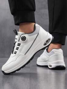 Men's 2025 New Low-Top Round Toe Rotary Button Design PU Leather Waterproof Anti-Oil Casual Leather Shoes, Fashion Versatile Daily Commute Soft Comfortable Men's Sneakers With Air Cushion Shock Absorption For Workout, Running, Walking