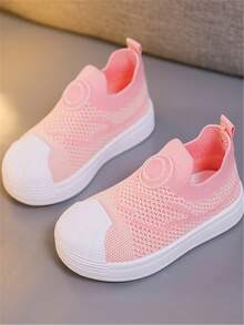 1 双儿童时尚舒适软底透气男女通用一脚蹬户外平底运动鞋，柔软耐用，适合春夏季 - 粉色 - 查看 4